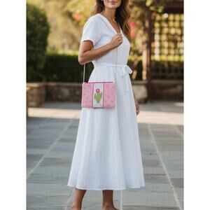 Kay Lee Pink Catcus Beaded Crossbody Bag New